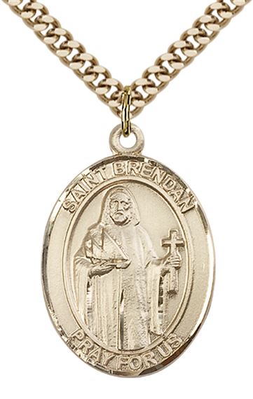14KT GOLD FILLED ST BRENDAN PENDANT ON A CHAIN - 1" x 3/4"